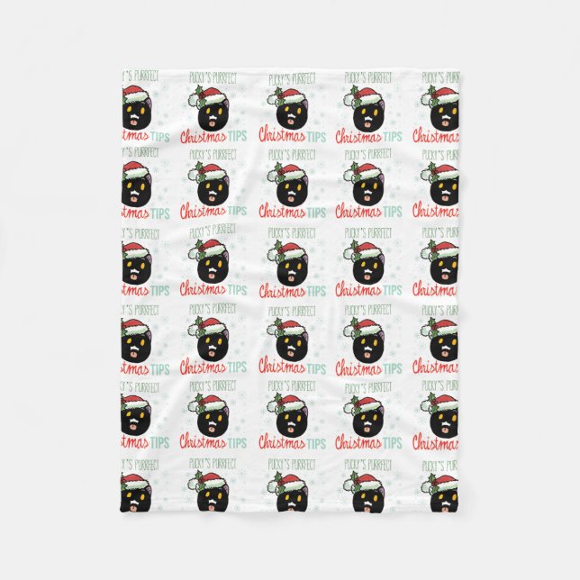 Pucky's Purrfect Christmas throw Fleece Blanket (Front)