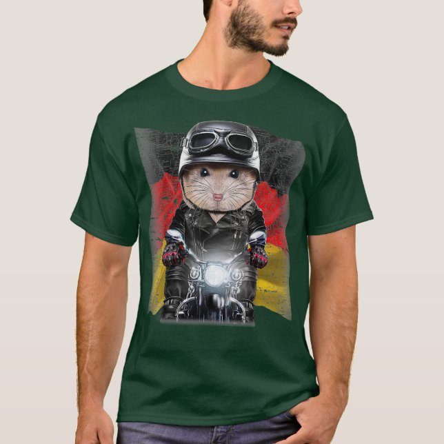 Pudding Dwarf Hamster on Motorbike Flag of T-Shirt (Front)