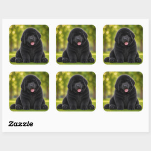 Pudgy Puppy Black newfie Square Sticker