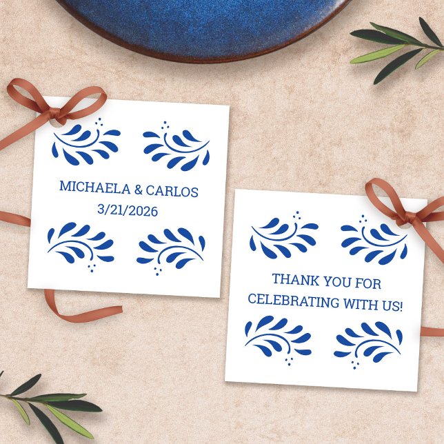 Puebla Style Blue Mexican Wedding Favour Tag (Puebla Style Blue Mexican Wedding Favor Tag by Fiesta Valley Print)