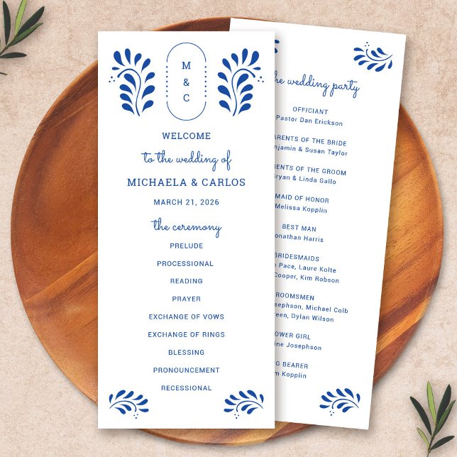 Puebla Style Blue Mexican Wedding Program Programme (Puebla Style Blue Mexican Wedding Program by Fiesta Valley Print)