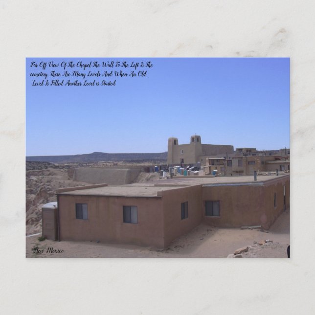 Pueblo Chapel With Cemetery To The Left Postcard (Front)