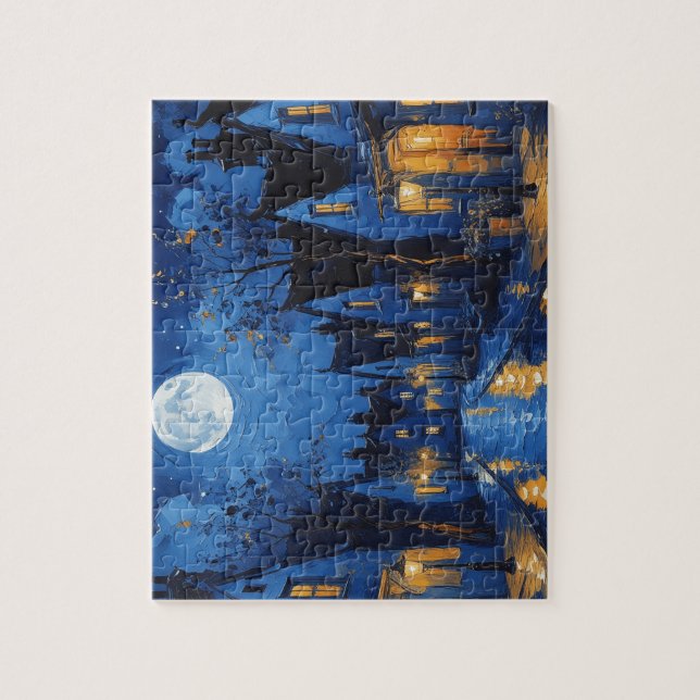 Pueblo de noche con luces y faroles jigsaw puzzle (Vertical)