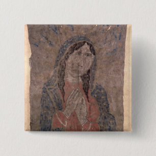 Pueblo Indian hide Painting of a Madonna, 1675 15 Cm Square Badge