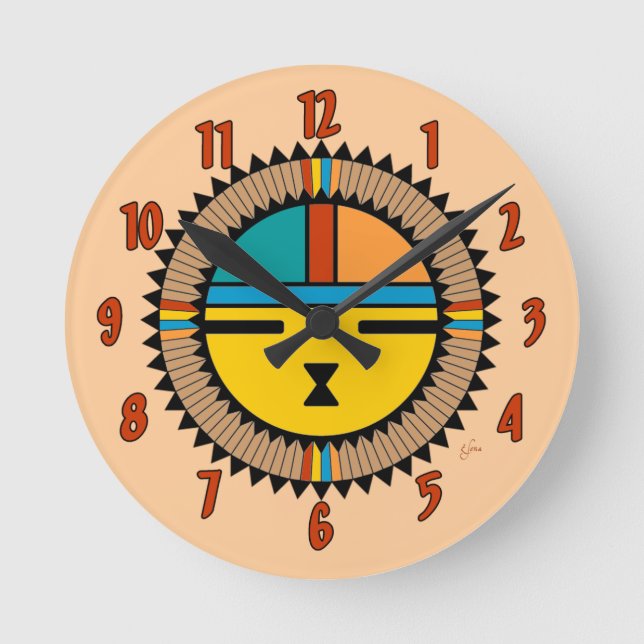 Pueblo Katsina (Kachina) Sun Face Round Clock (Front)