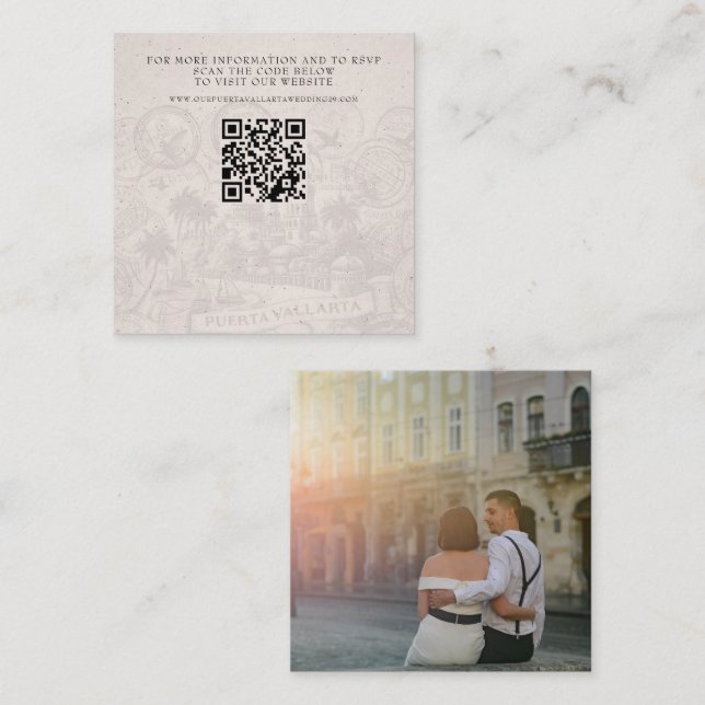 Puerta Vallarta Passport Wedding QR Enclosure Card (Front/Back)