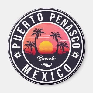 Puerto Peñasco Mexico Beach Navy Retro Sunset Magnet
