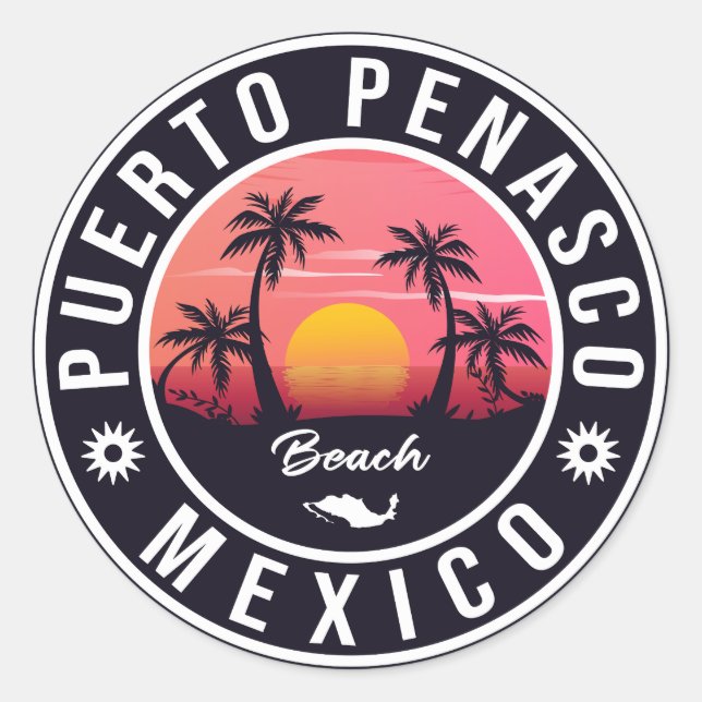 Puerto Peñasco Mexico Beach Retro Sunset 60s Classic Round Sticker (Front)