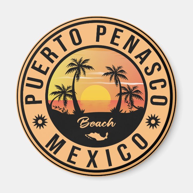 Puerto Peñasco Mexico Beach Retro Sunset 80s Magnet (Front)