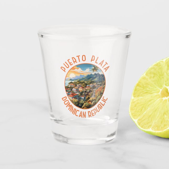 Puerto Plata Dominican Republic Sunset Retro Shot Glass (Front)