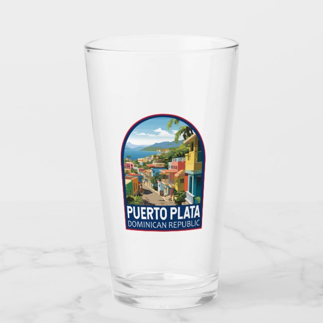 Puerto Plata Dominican Republic Travel Art Vintage Glass (Front)