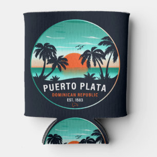 Puerto Plata Dominican Retro Sunset Souvenir 60s Can Cooler