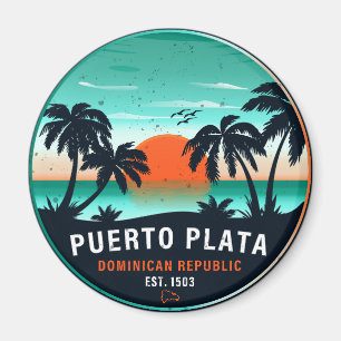 Puerto Plata Dominican Retro Sunset Souvenir 60s Magnet