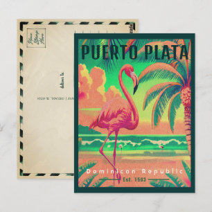 Puerto Plata DR Retro Flamingos Souvenir 1950s Postcard