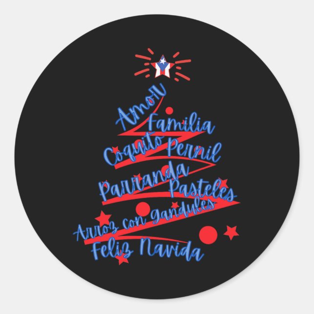 Puerto Rican Christmas Feliz Navidad  Classic Round Sticker (Front)