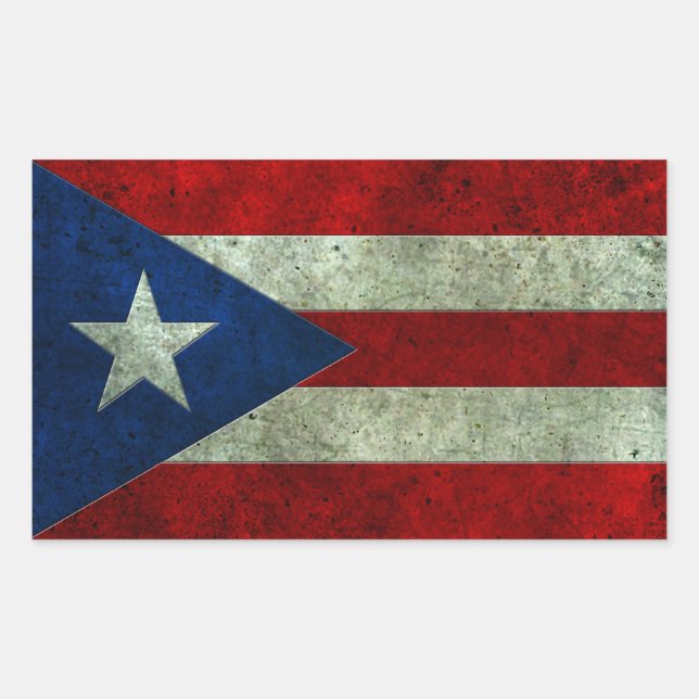Puerto Rican Flag Aged Steel Effect Rectangular Sticker (Front)