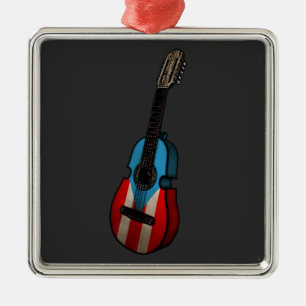 Puerto Rican Flag Cuatro Metal Tree Decoration