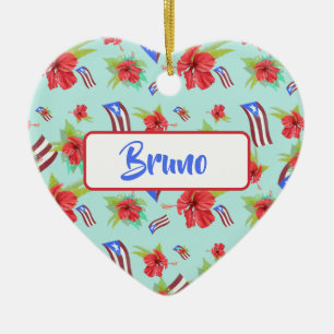 Puerto Rican Flag Flor de Maga Ceramic Tree Decoration
