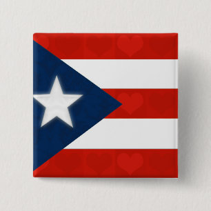 Puerto Rican Flag of Red Striped Hearts 15 Cm Square Badge