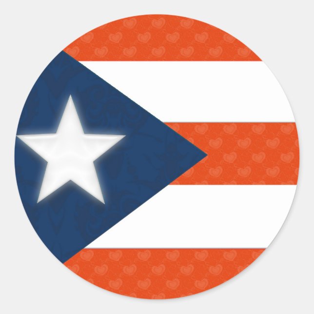 Puerto Rican Flag of Red Striped Hearts Classic Round Sticker (Front)