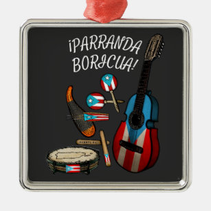 Puerto Rican Flag Parranda Boricua T-Shirt Metal Tree Decoration