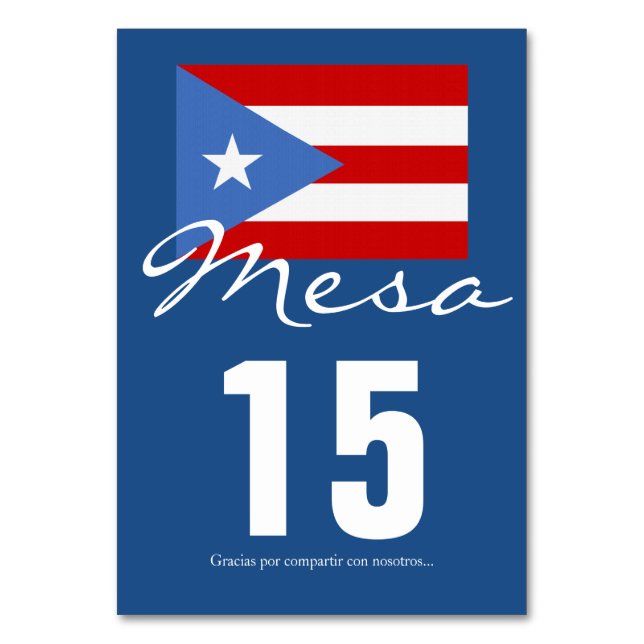 Puerto Rican Flag Party Theme Table Number (Front)