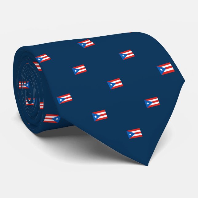 Puerto Rican Flag Patterned Navy Tie (Rolled)