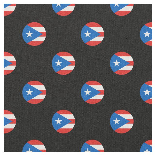 Puerto Rican Flag Polka Dots Black Fabric (Close Up)