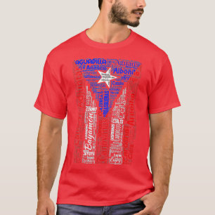 Puerto Rican Flag Shirt with Towns and Cities of P