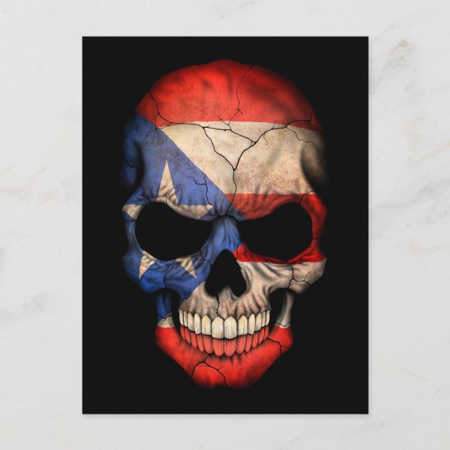 Puerto Rican Flag Skull on Black Postcard (Front)