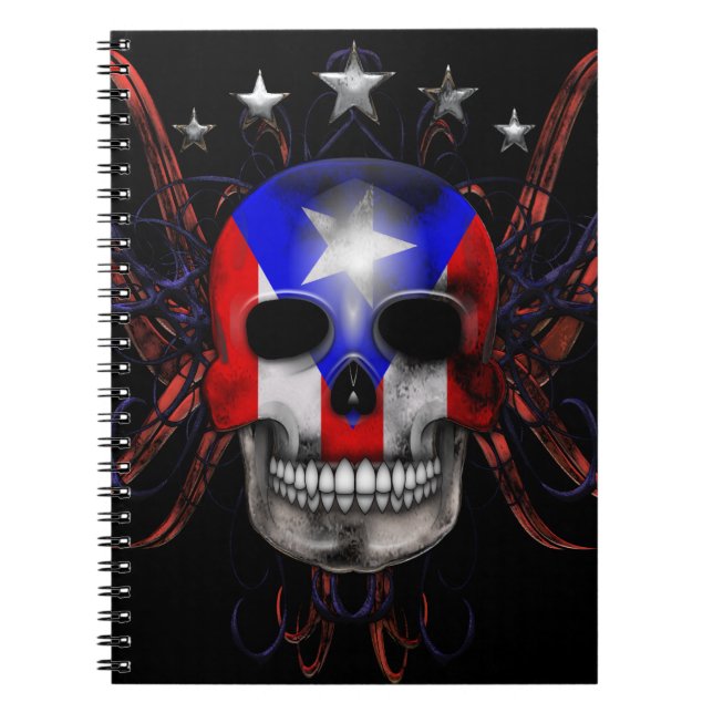 Puerto Rican Flag - Skull Spiral Notebook (Front)