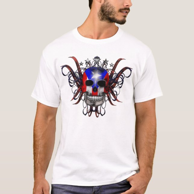 Puerto Rican Flag - Skull T-Shirt (Front)