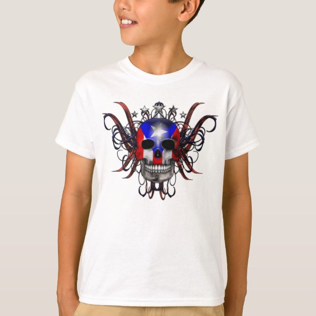 Puerto Rican Flag - Skull T-Shirt (Front)
