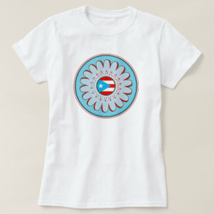 Puerto Rican Flag Sky Blue Boho Flower T-Shirt