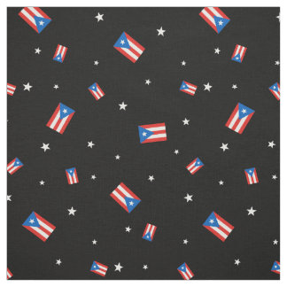Puerto Rican Flags and Stars Black Fabric