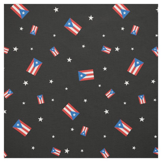 Puerto Rican Flags and Stars Black Fabric (Swatch)