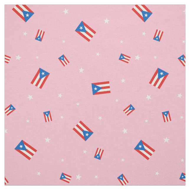Puerto Rican Flags and Stars Pink Fabric (Swatch)