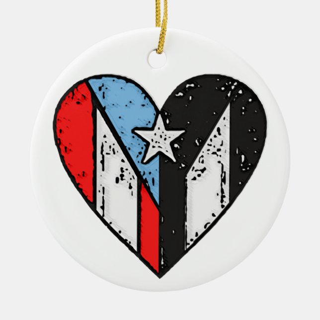 Puerto Rican Flags | Boricua Heart, Personalised  Ceramic Tree Decoration (Front)
