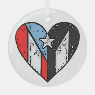 Puerto Rican Flags Boricua Heart, Puerto Rico Glass Tree Decoration