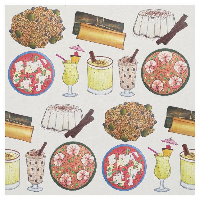 Puerto Rican Food Coquito Pasteles Arroz con Dulce Fabric (Swatch)