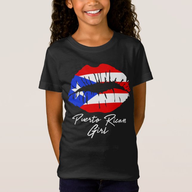 Puerto Rican Girl Lips Flag Boricua Caribbean Love T-Shirt (Front)