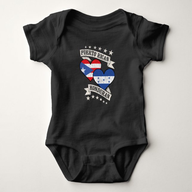 Puerto Rican Honduran Heart Flags Puerto Rico Hond Baby Bodysuit (Front)