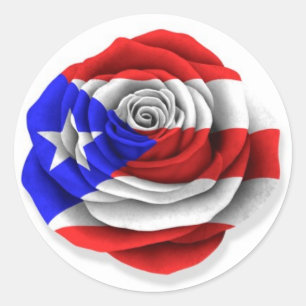 Puerto Rican Rose Flag on White Classic Round Sticker