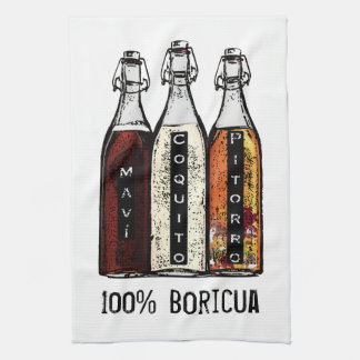 Puerto Rican Traditional Drinks 100% Boricua  Tea Towel