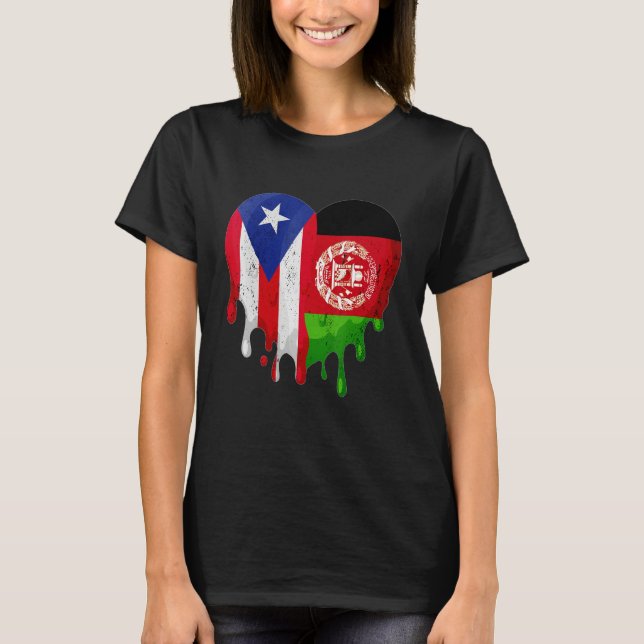 Puerto Rico Afghanistan Flag Heart Grown Patriot C T-Shirt (Front)
