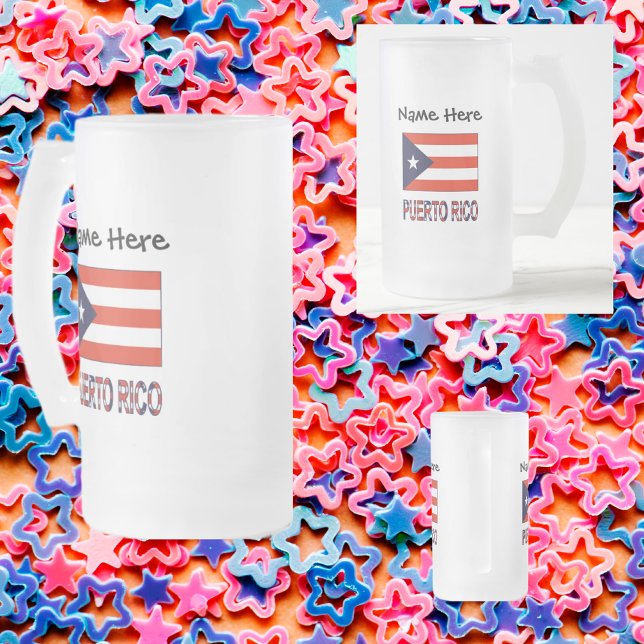 Puerto Rico and Puerto Rican Flag Personalised  Frosted Glass Beer Mug (Creator Uploaded)