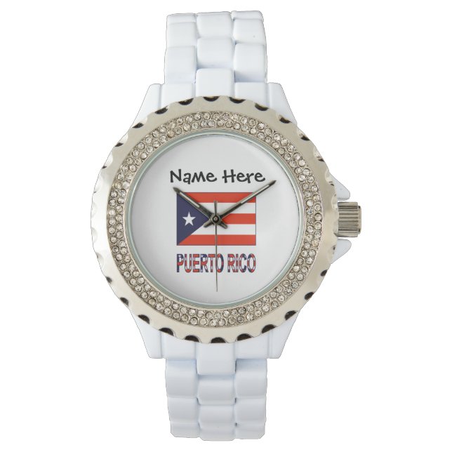 Puerto Rico and Puerto Rican Flag with Your Name Watch (Front)
