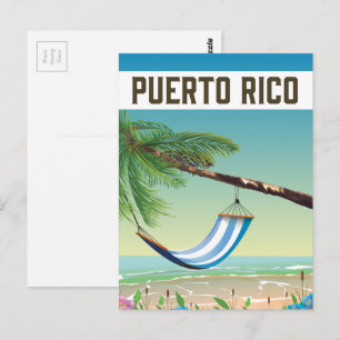 Puerto Rico Beach travel poster. Postcard