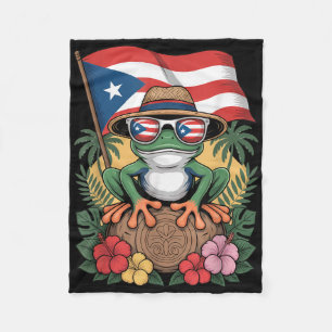 Puerto Rico Boricua Coqui Frog Taino Sun Puerto Ri Fleece Blanket