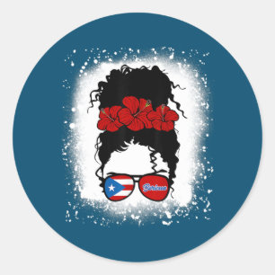 Puerto Rico Boricua Girl Flower Messy Hair Afro Classic Round Sticker